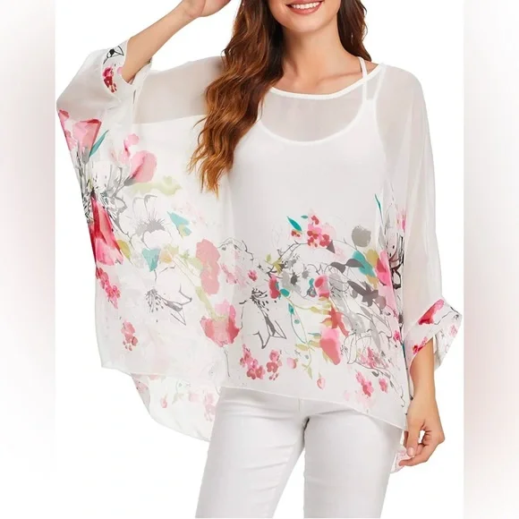 Women's Half Sleeve Blouse Dolman Chiffon Tops Oversized - Picture 1 of 9